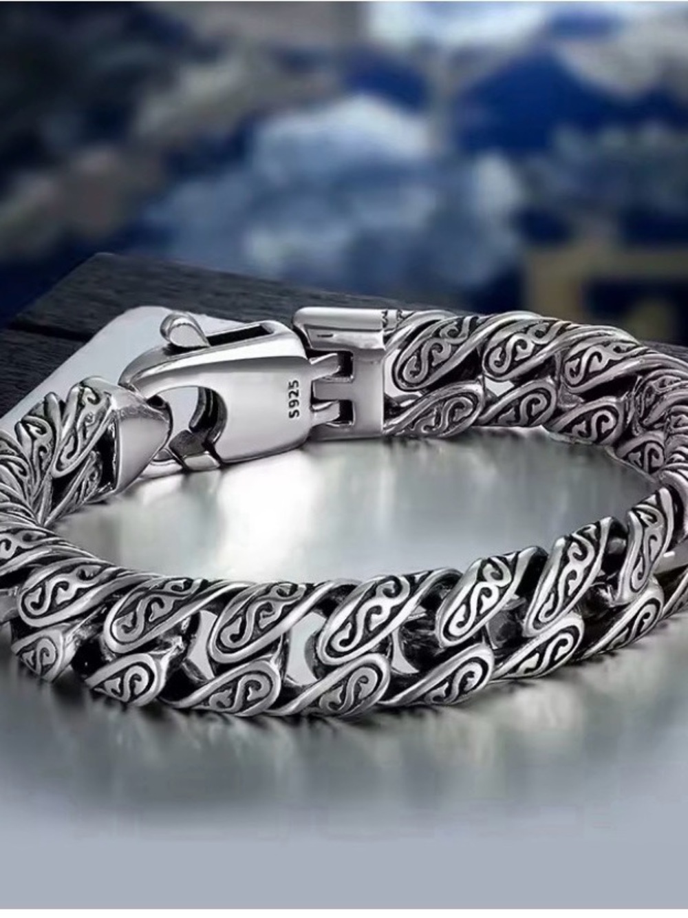 Men’s 12mm Solid 925 Sterling Silver Bracelet Cuban Link Chain Retro